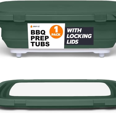 Drip EZ Collapsible BBQ Prep Tub - for Meal Prep Marinating Food Storage - Includes Cutting Board &
