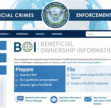 screenshot of financial crimes enforcement network beneficial ownership information webpage