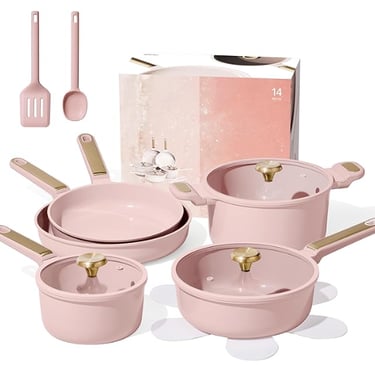 CAROTE 14-piece non-toxic ceramic cookware set in charcoal black, PFAS-free and induction ready.