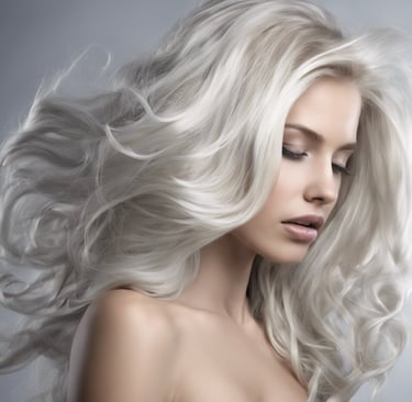 a woman with long hair and a silver dress