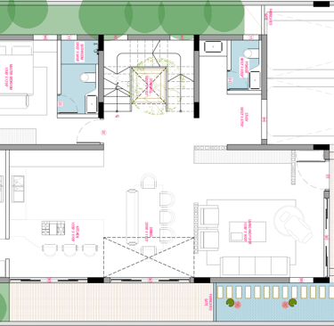 North facing Fortune Hestia villa first floor plan showing bedrooms, balcony, and family lounge area