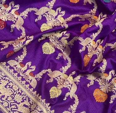 Purple Kadhua Jangla Banarasi Handloom Saree Zari and Meena
