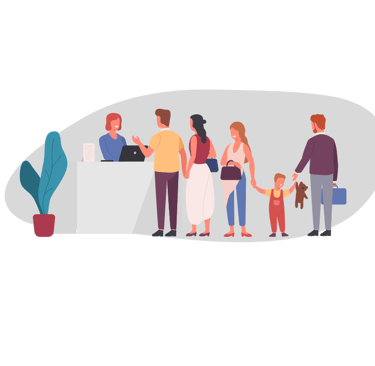 a family standing in a line of people
