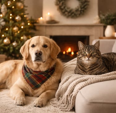 a dog and a cat sitting on a couch