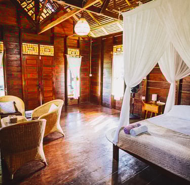 Toska spacious bungalow interior with seating area and rustic design