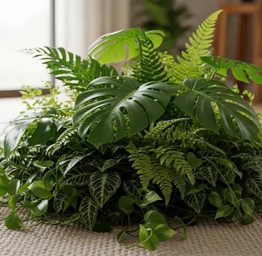 Grupo de plantas juntas en el centro de una habitación para crear humedad.
