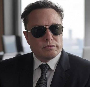 a man in a suit and sunglasses sitting at a table