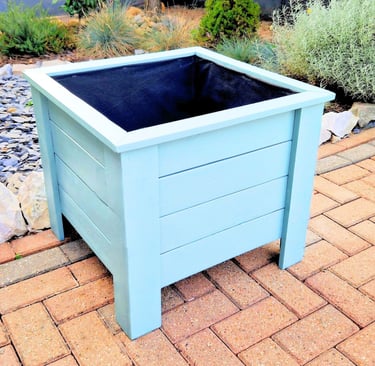 large wooden square planter on legs handmade in uk painted in colour
