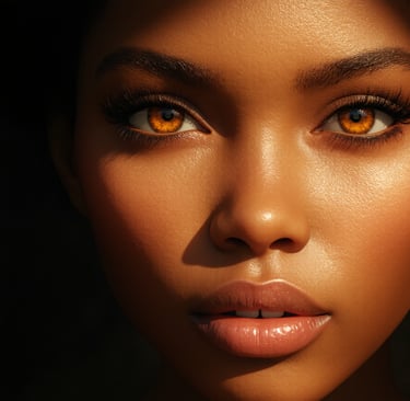 a woman with orange eyes