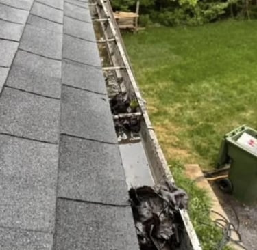 Gouttières pleines de feuilles entrain de se faire déboucher