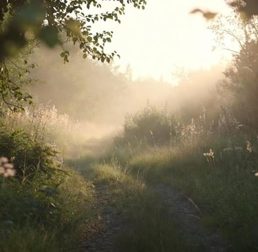 Chemin lumineux à travers un paysage naturel symbolisant le parcours de guérison des troubles alimen
