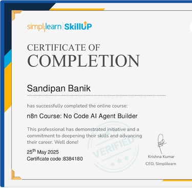 n8n AI Agent Builder - Certificate - Sandipan Banik - www.sandipanbanik.com
