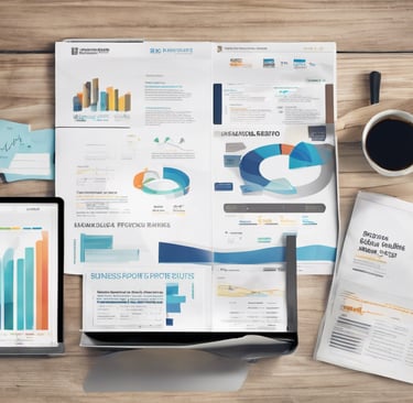 charts and graphs on a desk with a cup of coffee