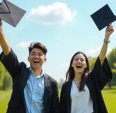 students throwing their graduation caps in the air
