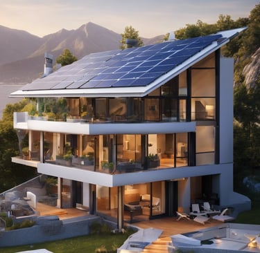 Dům se střechou ze solárních panelů využívající solární energii pro svůj domov.