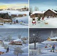 a series of four pictures of a winter scene