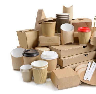 Kraft paper and other paper packaging material. Paper cups and paper plates.