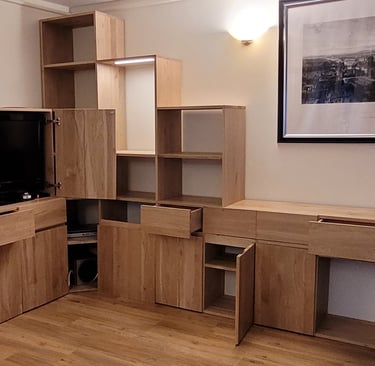 meuble tv, bibliothéuqe, bureau et buffet sur mesure