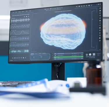 a computer monitor screen displaying a brain scang