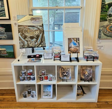 Gallery photo of original paintings, prints and mugs