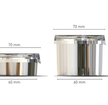 Final disposable sauce container in two sizes, designed by Koorosh Shojaei