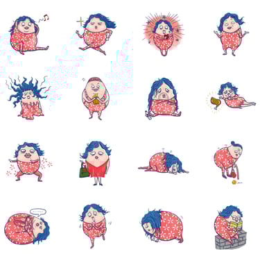 A collection of hello dumpty illustration stickers for the line app