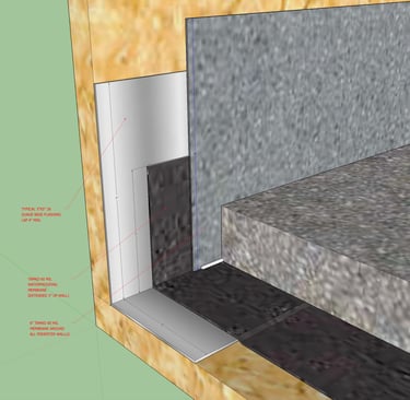 Waterproofing detail for balcony perimeters.