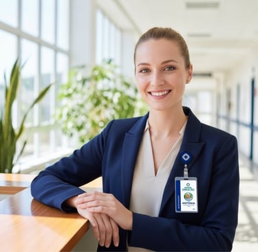 uma mulher com uma jaqueta azul