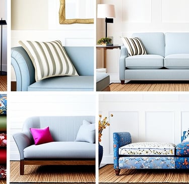 a collage of four different types of sofas