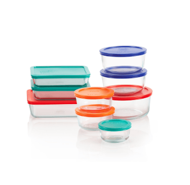 Pyrex Simply Store 18-piece glass food storage set with BPA-free lids and tempered glass containers