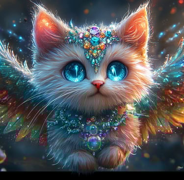 a cat with blue eyes and wings 