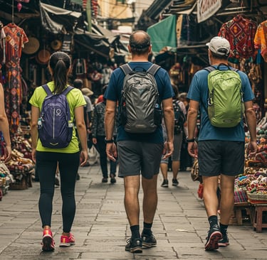 a group of people walking down a street