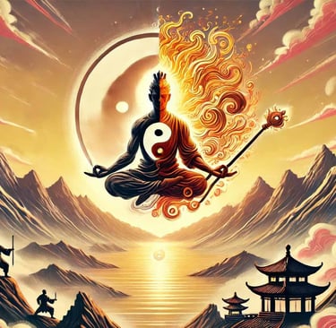 a painting of a person on a mountain