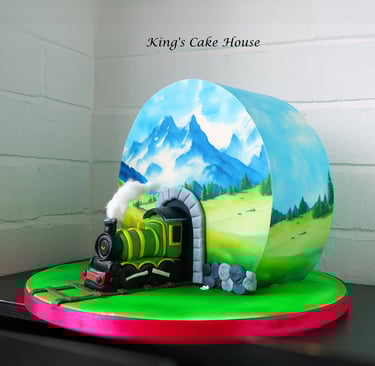 Train themed birthday cake using an edible cake wrap
