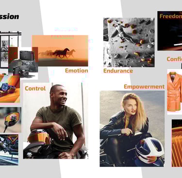 Persona insights and emotional mood board for KTM design direction by Koorosh Shojaei