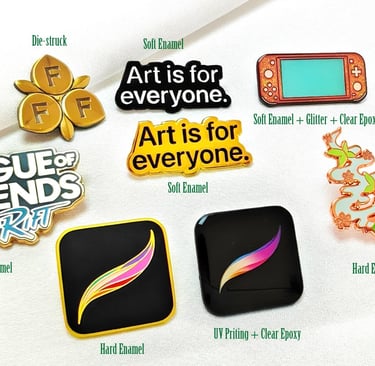 a bunch of badges and badges on a table