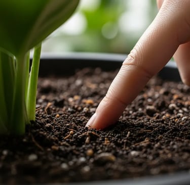 Comprobando la humedad de la tierra con el dedo antes de regar.