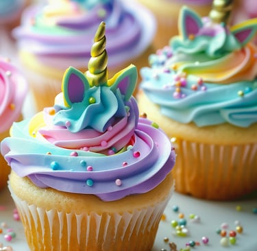 Unicorn cupcakes with rainbow frosting 