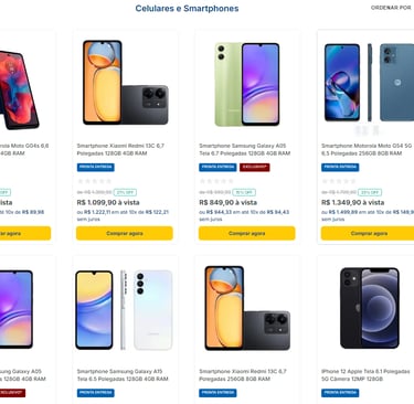 a bunch of different cell phones on a store shelf