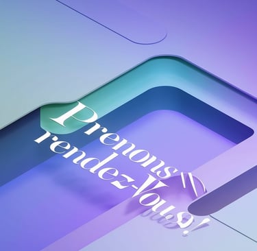 a purple and blue background with the words,'prenons rendez-vous'he word,