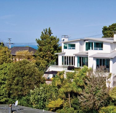new mono pitched three storey weatherboard home, house removed