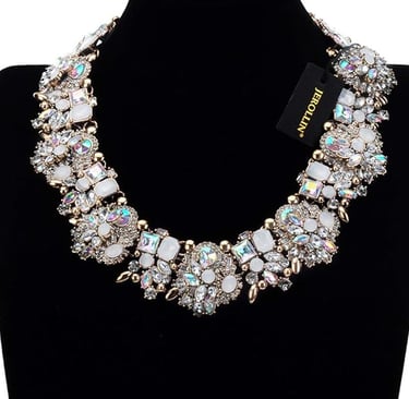 Prom Look Idea Retro Crystal Rhinestone Statement Necklace, Vintage Chunky Chain Choker Collar Bib Statement Necklace Fashion