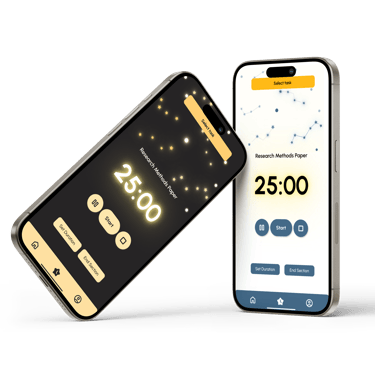 Two mockup of Calmi app, it showing timer screen mockup for both light and dark mode.