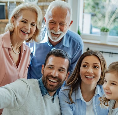 Smiling family receiving home health care support at home