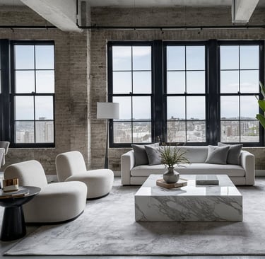 a living room with a couch and a table