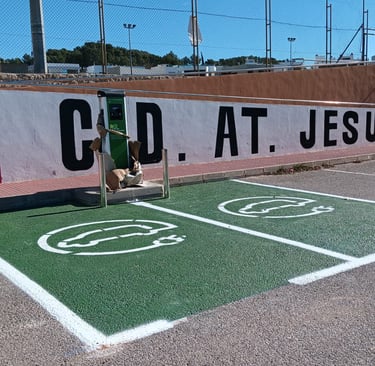 Señalización horizontal de plaza de carga para vehículos eléctricos en vía urbana, Campo de Futbol Jesus