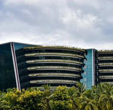 Green architecture view of Bearys Global Research Triangle in Bangalore, India.
