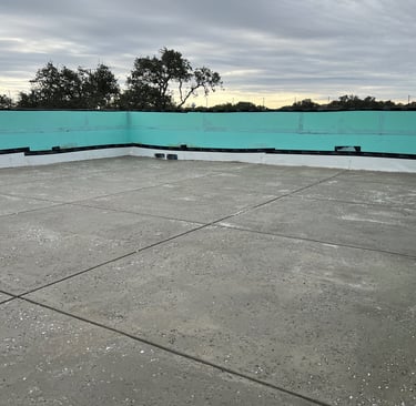 Roof tarrace poured with concrete and applied a salt finish. 