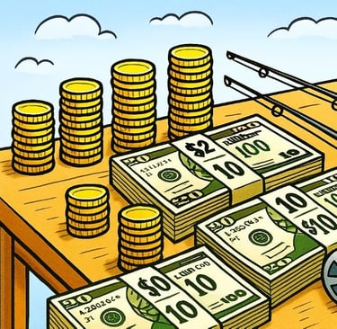 a table with money and money