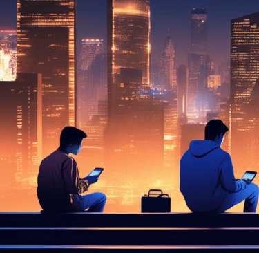 a group of people sitting on a bench with their cell phones